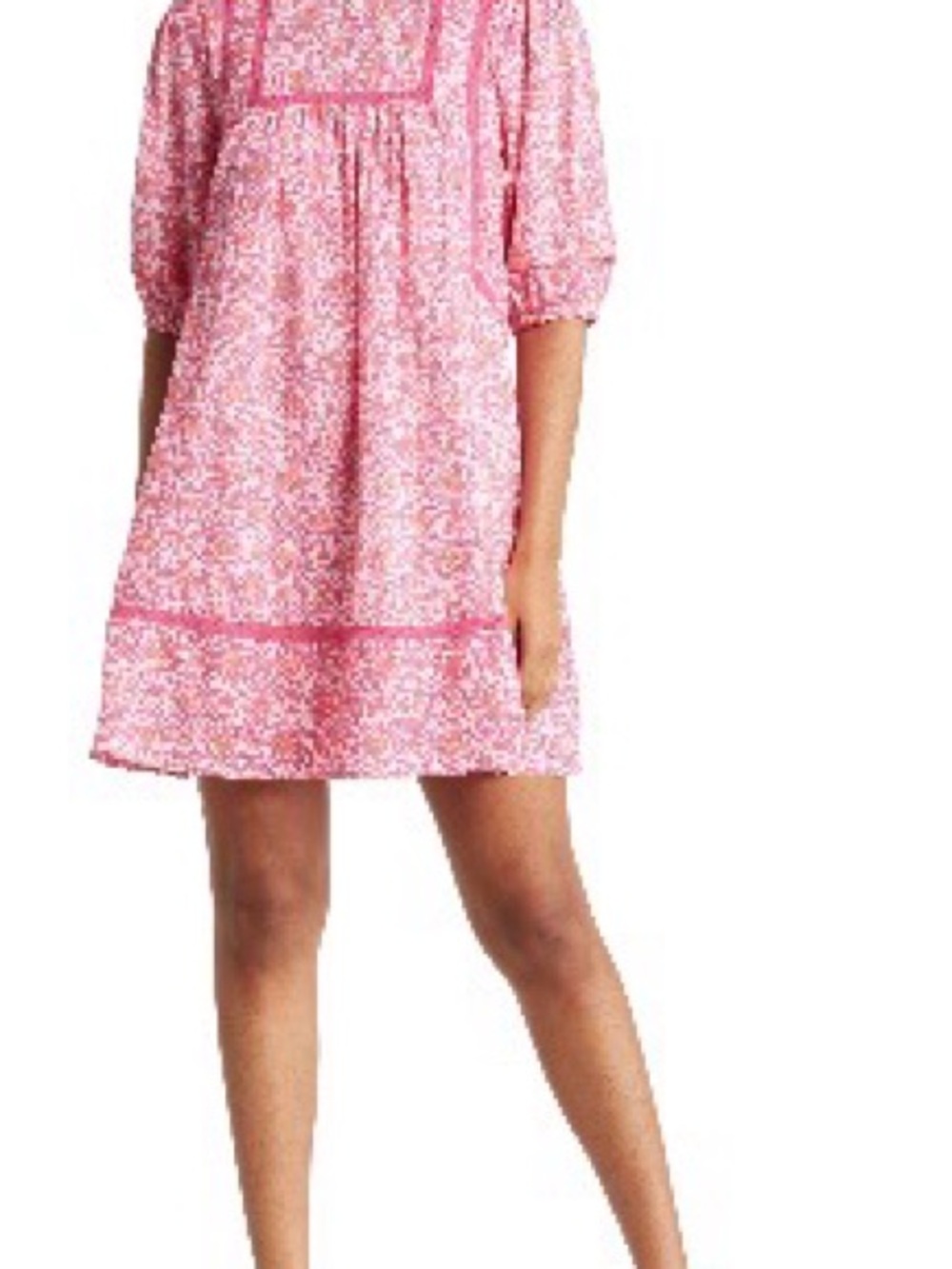 Pink Floral Square-Neck Short Dress